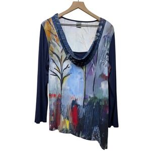 Simply Art by Dolcezza Top Women‎ Sz L Colorful Artsy Art to Wear Lagenlook